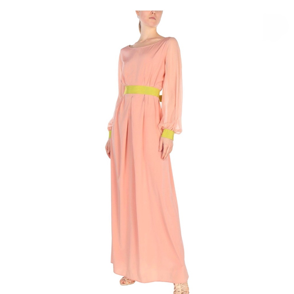 Italian Silk! Elegant Peach and Yellow Maxi Dress